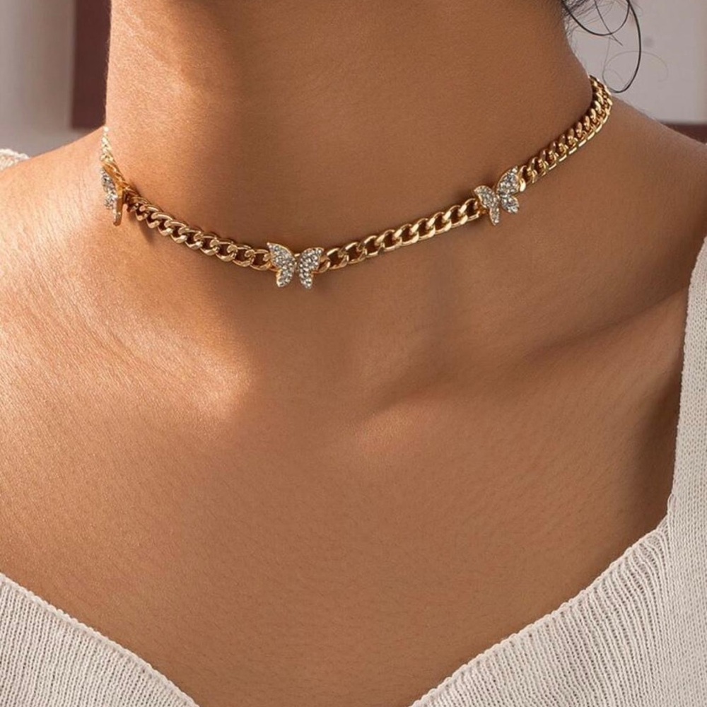 Gold Butterfly Rhimstone Choker Necklace